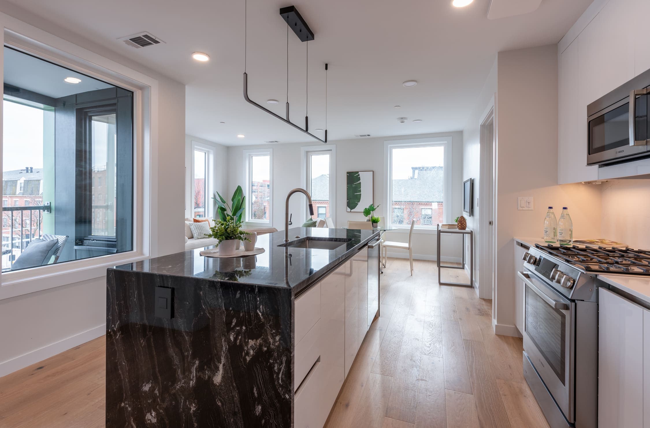 Kitchen diagonal view with island in the middle